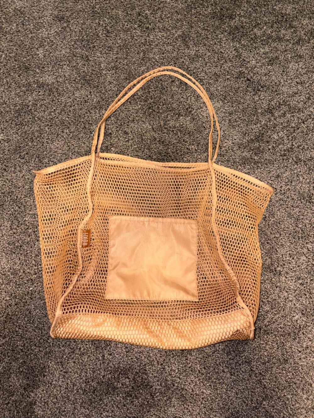 Light Beige Mesh Tote with Front Pocket